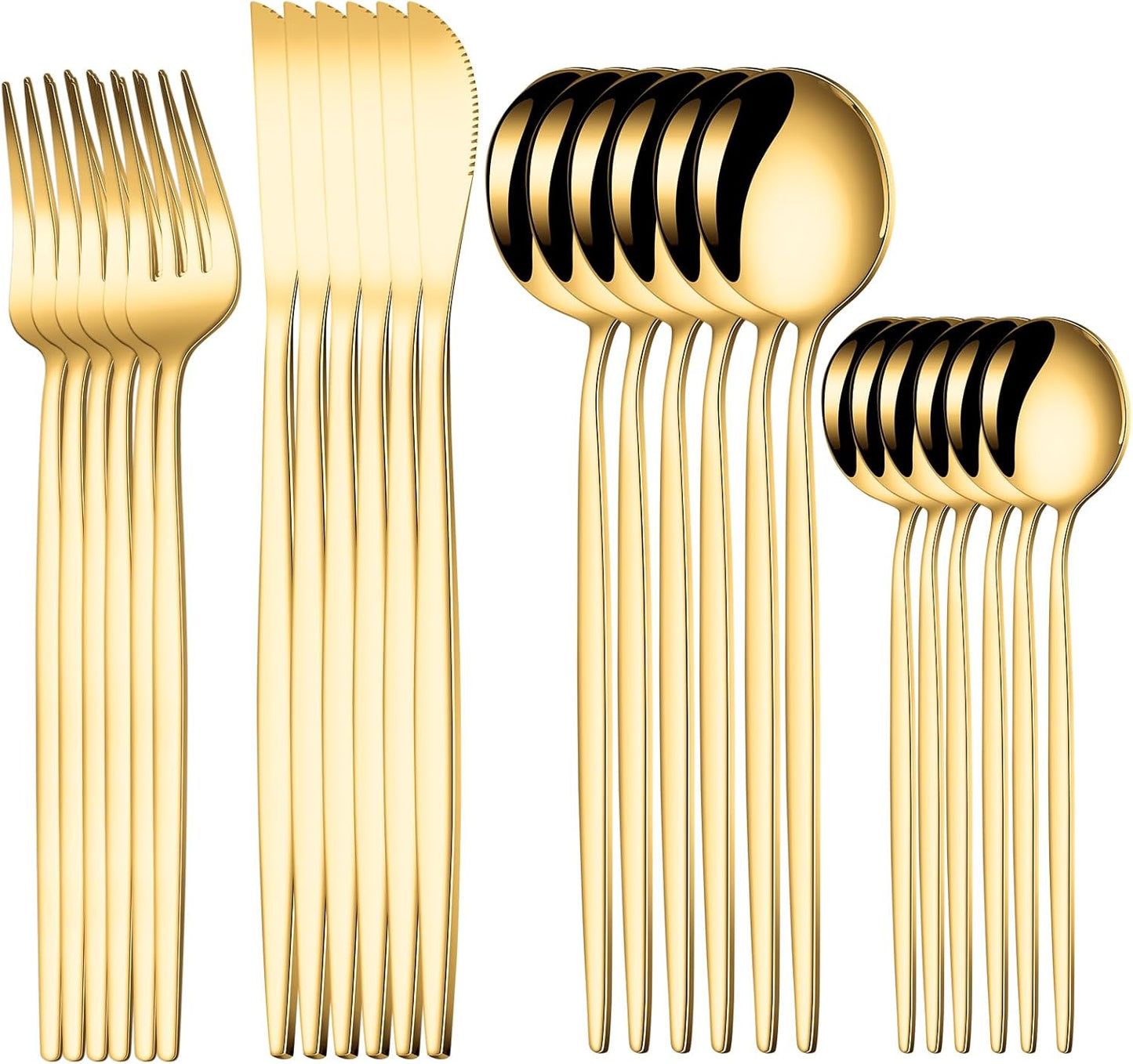 24-Piece Gold Silverware Set for 6, Stainless Steel Flatware Cutlery Set, Eating Utensils Set Tableware Included Steak Knives Spoons and Forks Set For Home,Restaurant,Party