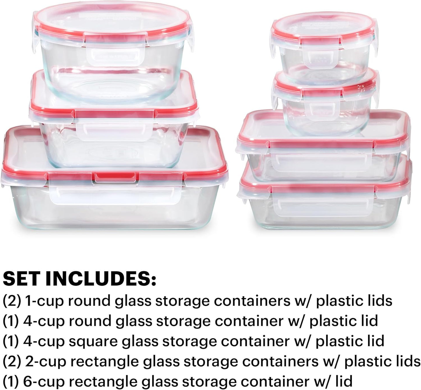 Pyrex Freshlock (7-Pack) Glass Food Storage Containers Set, (1, 2, 4 Cups) Airtight & Leakproof Locking Lids BPA-Free, Meal Prep Containers Set, Freezer Dishwasher Microwave Safe
