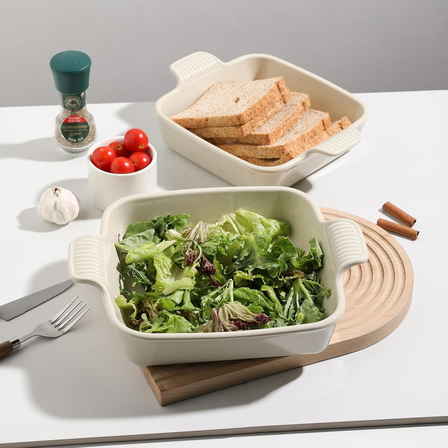 Sweejar Ceramic Baking Dish, 9 x 9 Cake Baking Pan for Brownie, Porcelain Square Bakeware with Double Handle for Casserole, Lasagna, Family Dinner (Beige)