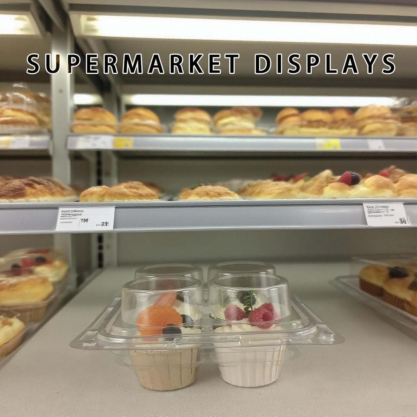 60 Pack of 4-Chamber Handheld Transparent Muffin Container, Disposable Plastic Cupcake Container With Lid, Cake Rack