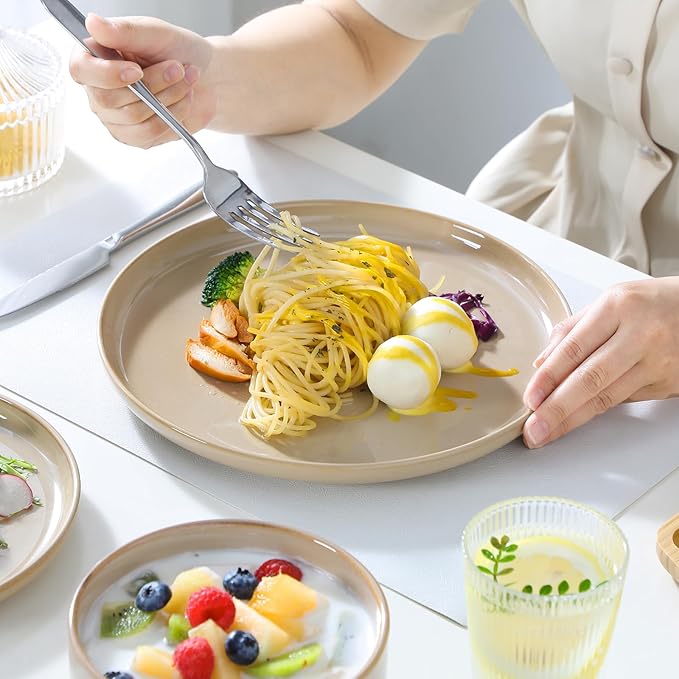 vancasso PLAYA Ceramic Plates and Bowls Sets, 24 Pieces Brown Dinnerware Sets for Kitchen, Reactive Glaze Dishes Set for 8, Dishwasher and Microwave Safe