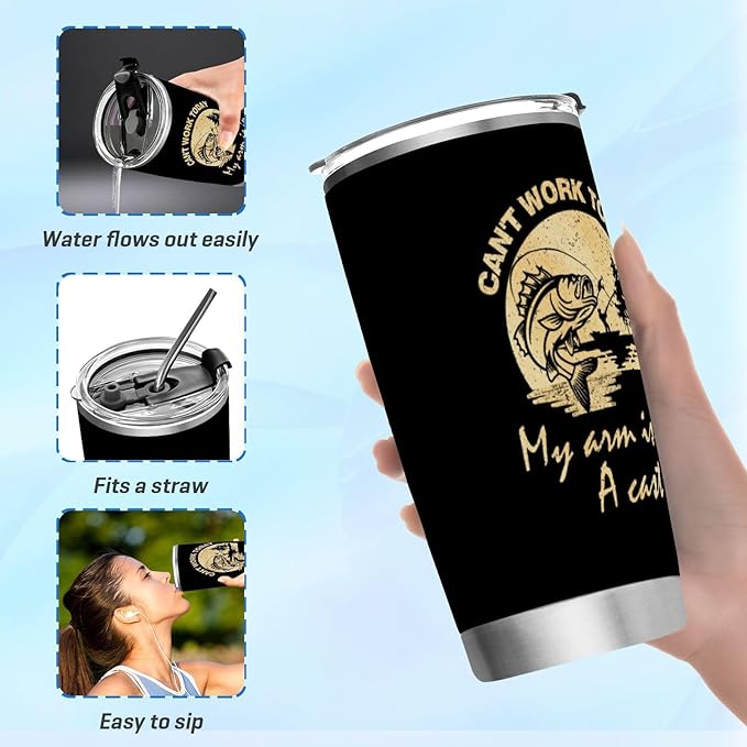JUDIAN 20oz Fisherman Tumblers - Coffee Travel Mug Gifts for Husband, Dad, Grandpa, Boyfriend - Fishing Accessory