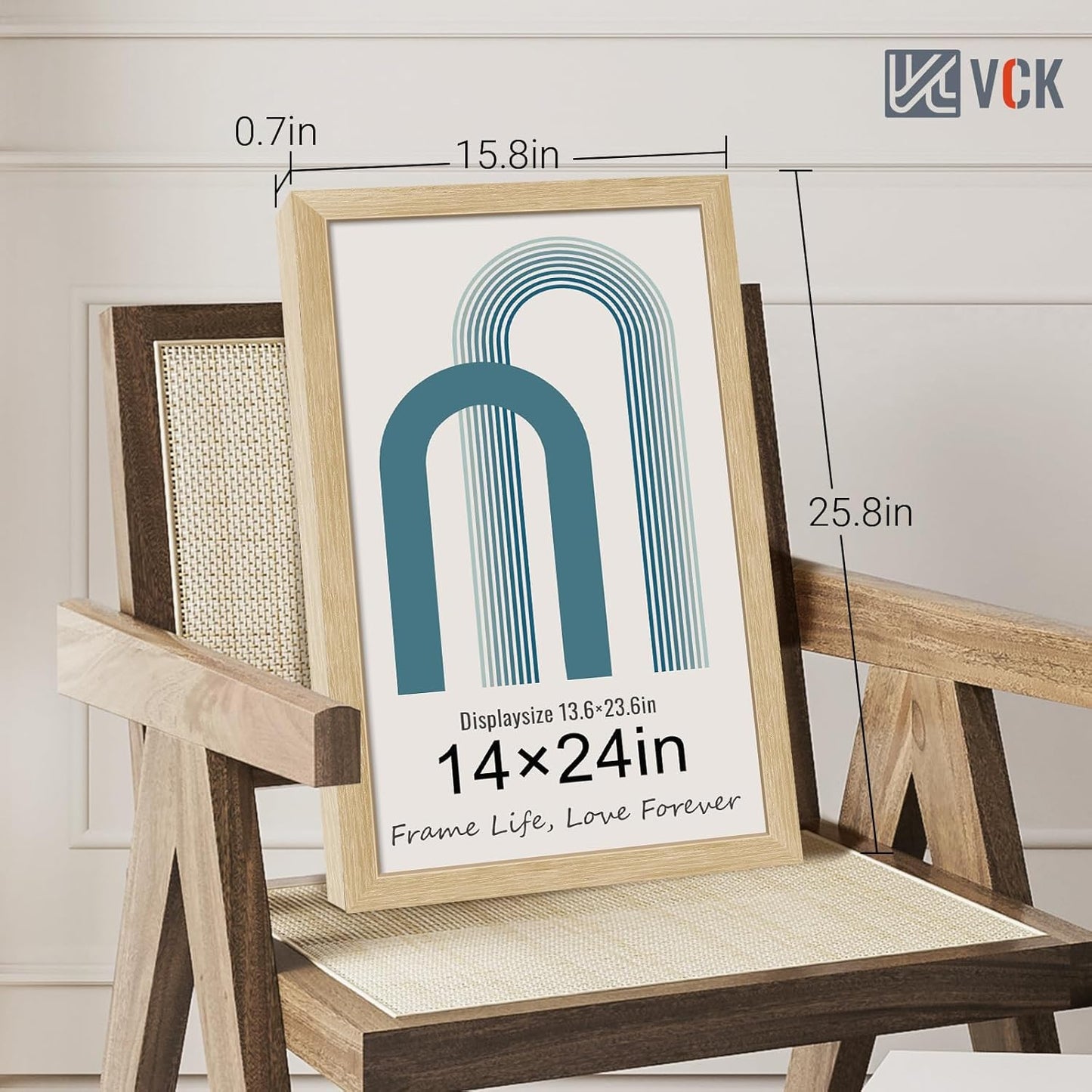 VCK 14x24 Oak Wood Frame for Picture, Natural Solid Wood Photo Frames 5 Pack, Wall Gallery Frame