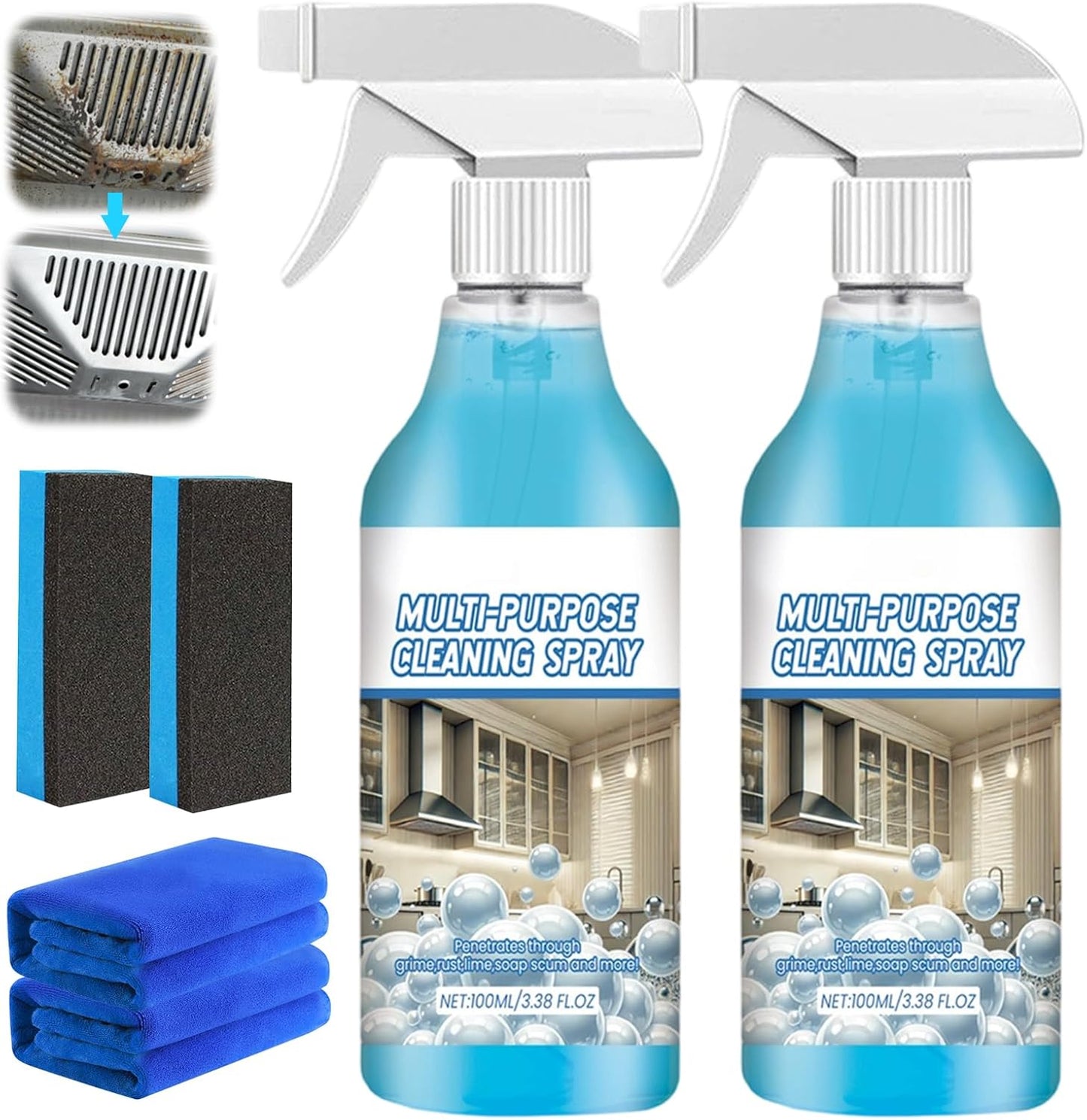 2Pack Spray Cleaner, 2026 New Multi Purpose Cleaning Spray, Upgraded Foam Sprays for Ovens, Powerful Degreaser Sprays for Kitchen, Convenient Handheld Cleaner for Home Family,with towels and sponges
