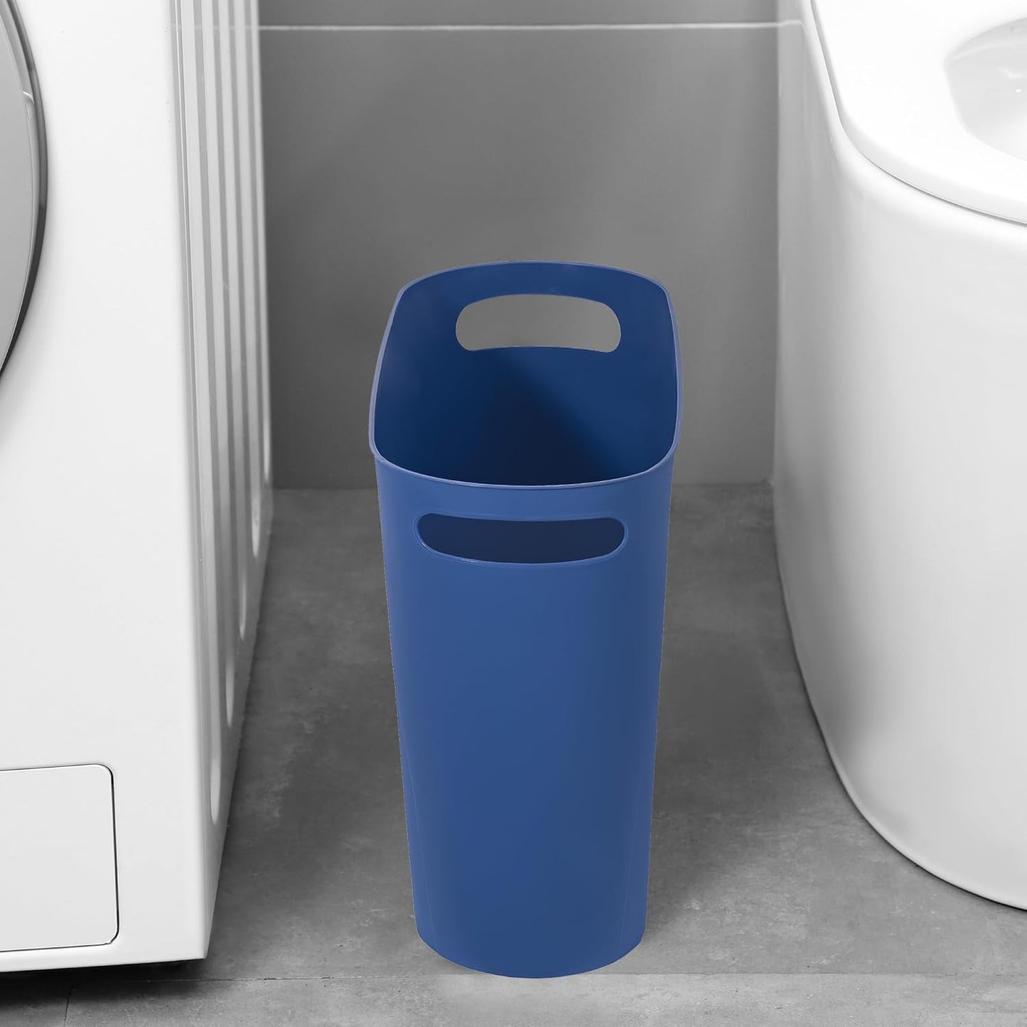 rejomiik Small Trash Can, 3.5 Gallon Slim Garbage Can Plastic Waste Basket with Handles Container Bin for Narrow Spaces Bathroom, Bedroom, Kitchen, Office at Home, Blue