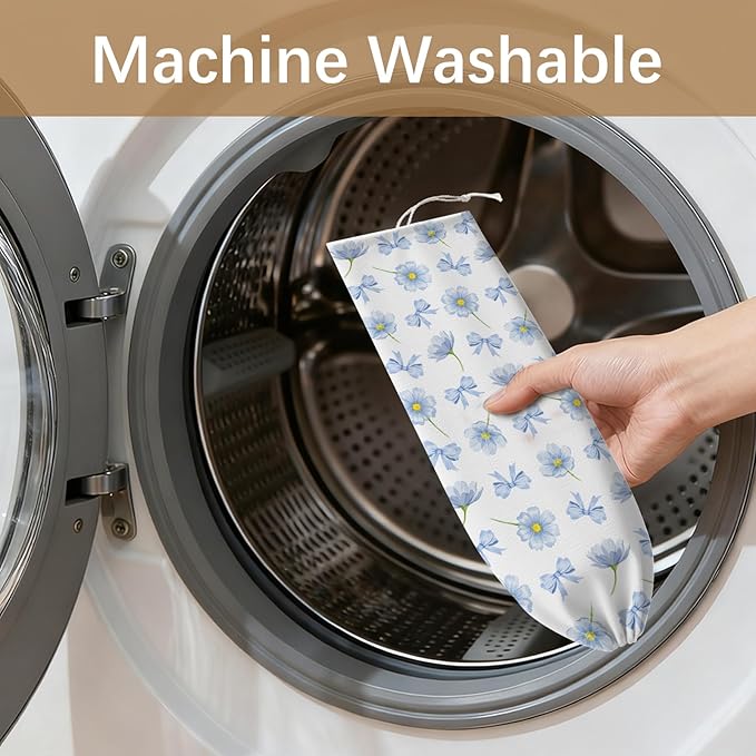 Plastic Bag Holder Dispenser, Plastic Grocery Bag Organizer & Wall Mount Paper Trash Bags Saver Storage for Kitchen Home Pantry Decor - Blue Floral Shopping Bags Storage Dispenser