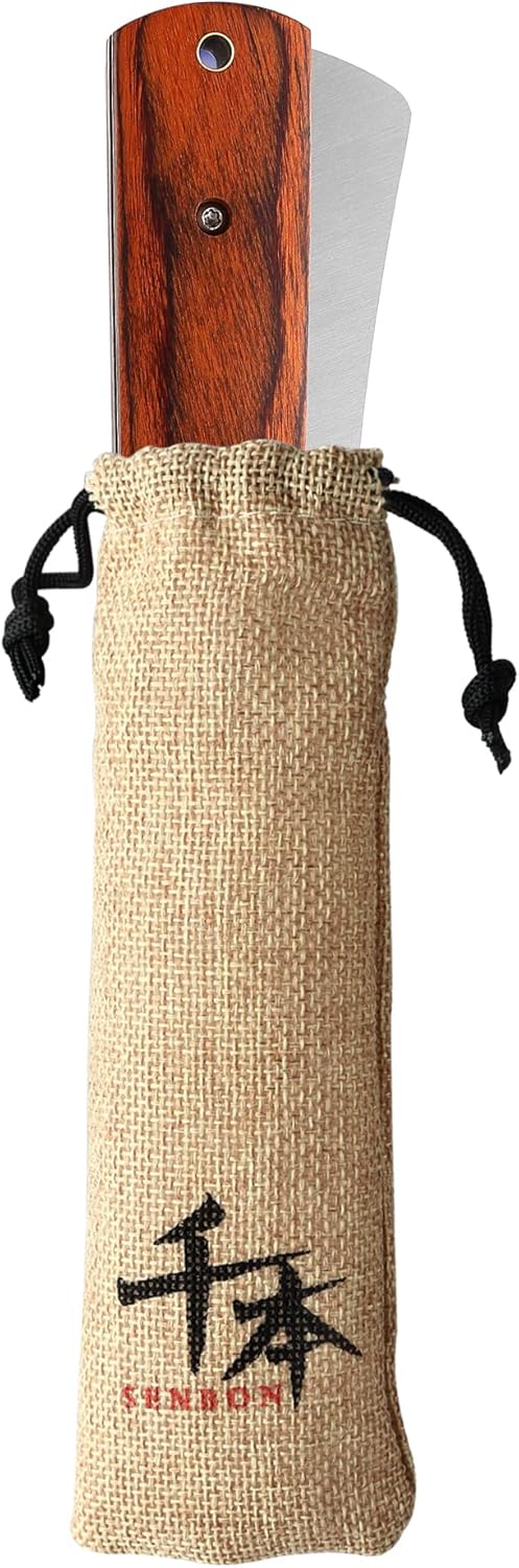 SENBON 440A Stainless Steel Super Sharp Japanese Pocket Folding Chef Knife Peeling Utility Knife Color Wooden Handle Camping Travel Outdoor Portable Kitchen Knife