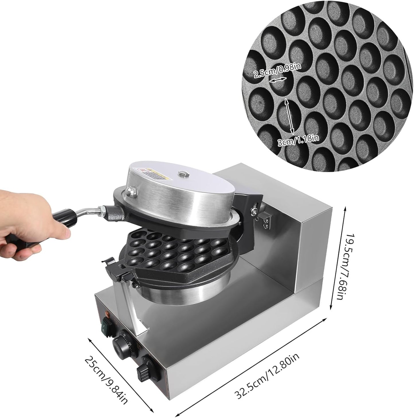 1300W Electric Waffle Maker Machine, Double Head Electric Cake Waffle Maker 122-572℉ Non-stick Waffle Stick Maker for Home & Commercial Use (1xFood Clip+1xWhisk+2x Brushes+4xCleaning Cloths)