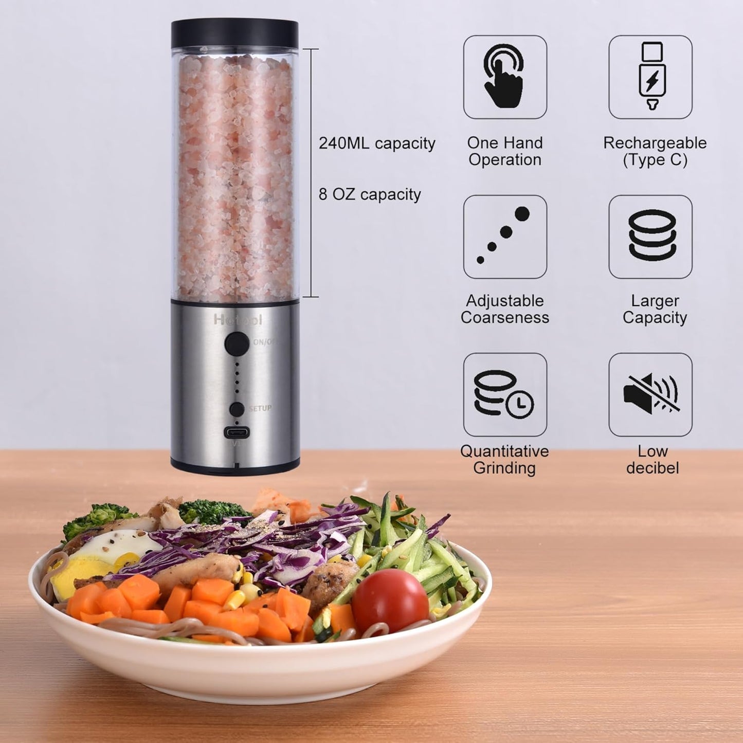 Larger Capacity Electric Salt and Pepper Grinder Set, Rechargeable Salt and Pepper Shakers Set, Kitchen Gadgets Salt and Pepper Mill