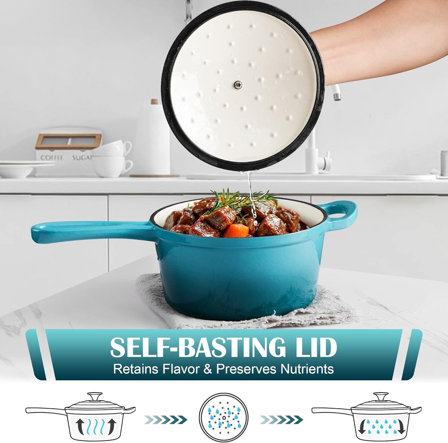 E-far Sauce Pan Set with Lid, 1Qt & 2Qt Enameled Cast Iron Pot Sets for Kitchen Cooking, Small Heavy Duty Dutch Oven Saucepans & Self-basting Lids, Induction-Ready & Easy Clean, Green