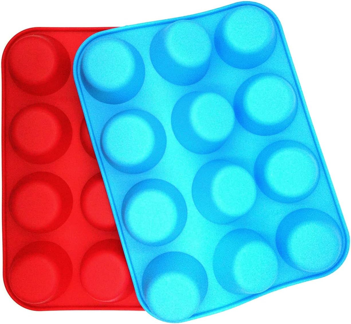 JEWOSTER Non-Sticky Silicone Muffin Pan—Muffin Molder for Muffins and Cupcakes—Cupcake silicone molder—Baking Accessory—12 X Muffin Molders (12-Red+Blue)