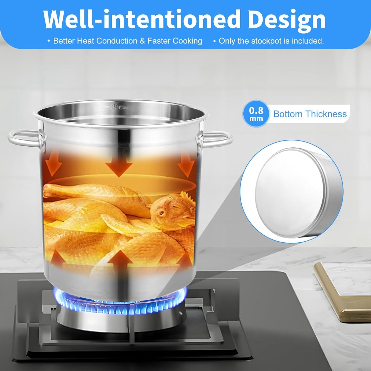 Stock Pot with Lid, 201 Stainless Steel Big Pots for Cooking, 30 Quart Stockpots with Hanging Lid and Handle, Anti-Corrosion, Anti-Rust, Used for Induction Stoves, Gas Stoves, Electric Stoves