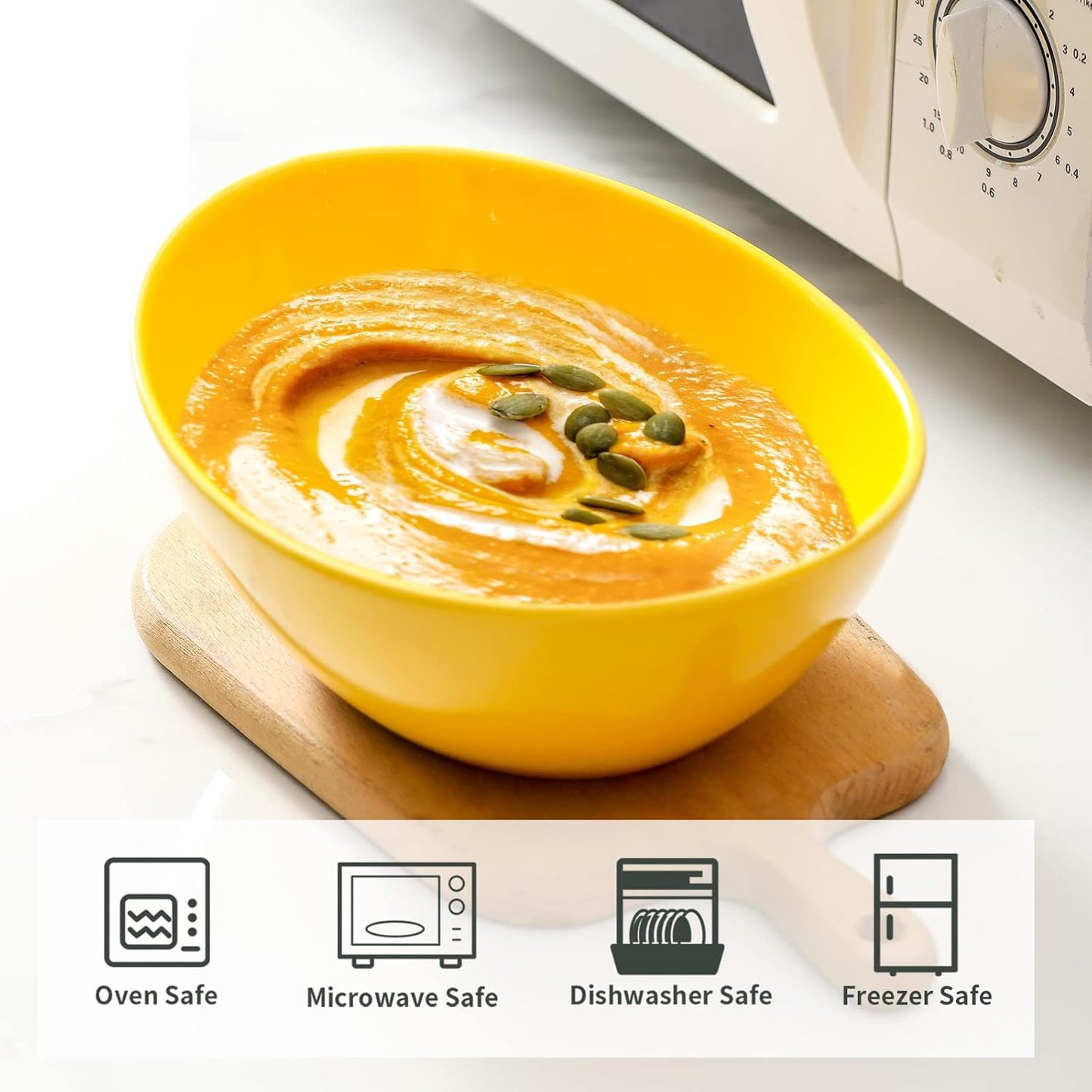 Hasense Large Serving Bowls, Ceramic Salad Mixing Bowls, 42 Ounce Serving Dishes for Entertaining, Oval Pasta Bowls for Soup Salad Popcorn Side Dishes, Set of 4, Yellow