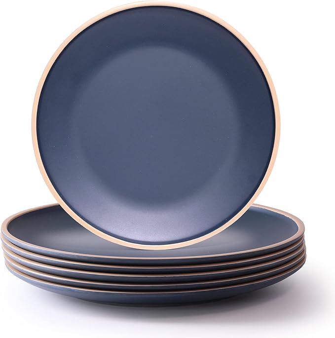 Melamine Dishes Sets of 6, Melamine Plates,10.5 Inch Dinner Plates, Outdoor Dinnerware Sets, Unbreakable, BPA Free, Dishwasher Safe, Blue