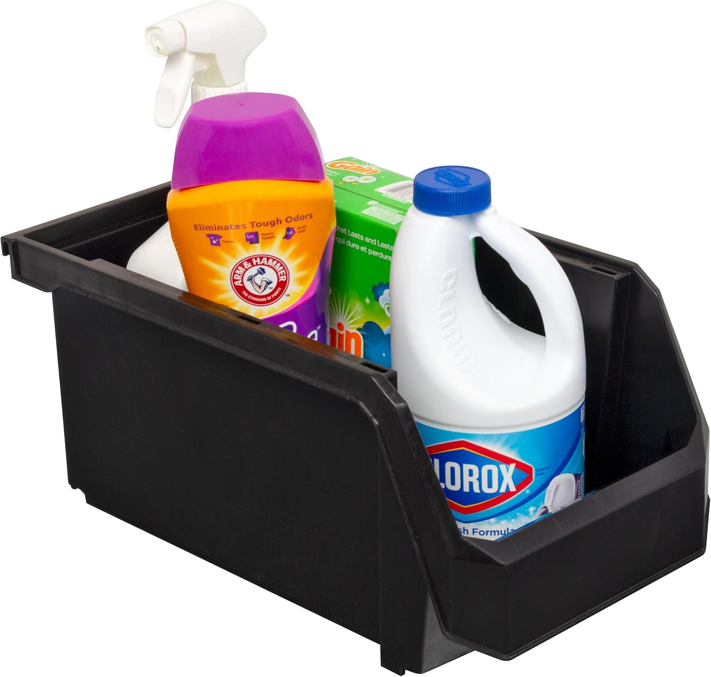 Plastic Containers for Organizing and Storage Bins for Closet, Kitchen, Office, Garage or Pantry Organization, Stackable Bins, Large (14.8" x 8" x 7"), 6-Pack, Black