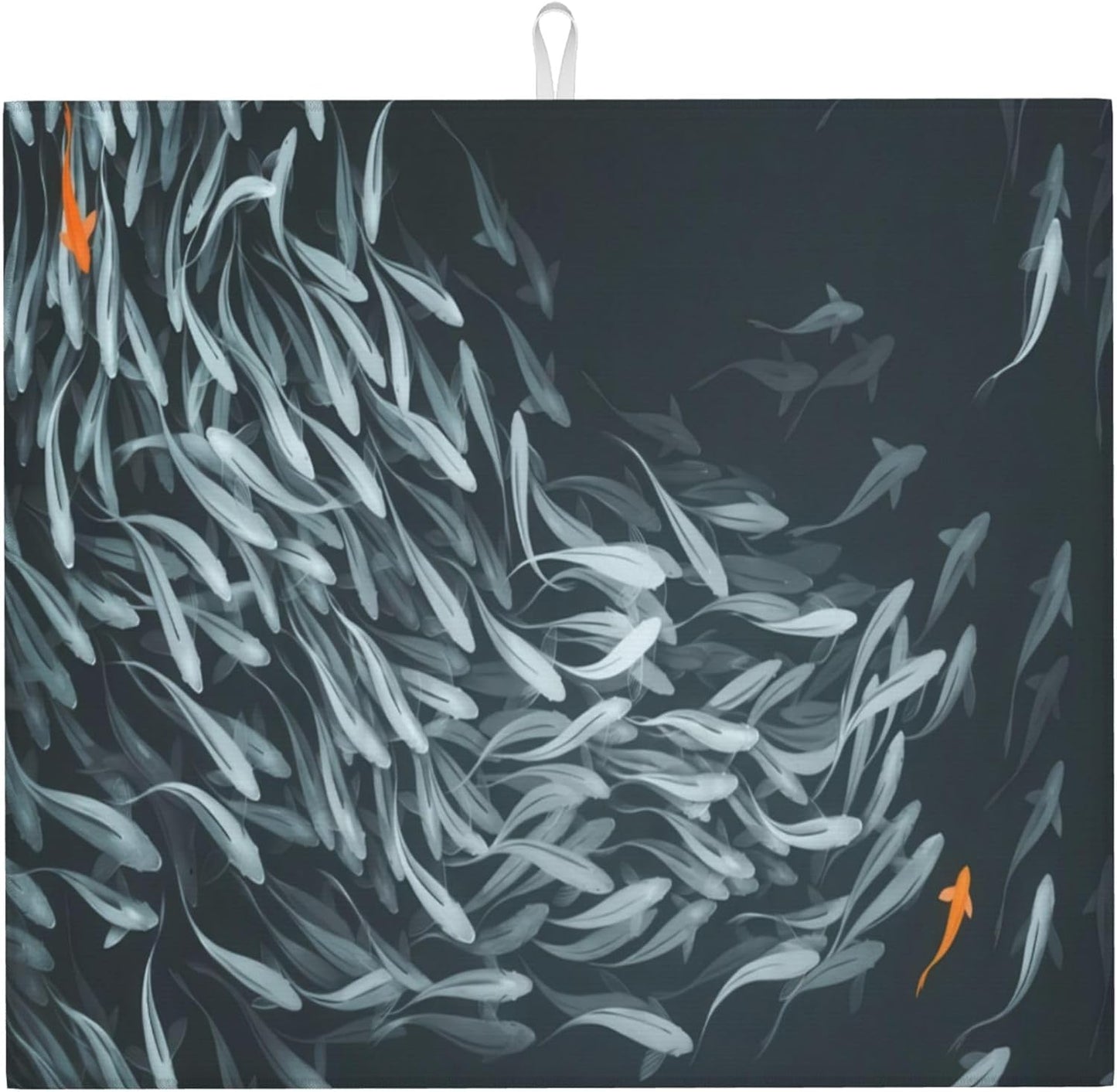 Japanese Fish Dish Drying Mat 16x18 Inch, Microfiber Absorbent Fast Dry Mat Artistic Painting of Fish Large Dish Mat Drying Kitchen Mat, Kitchen Drying Pad for Kitchen Counter Coffee Bar Decor