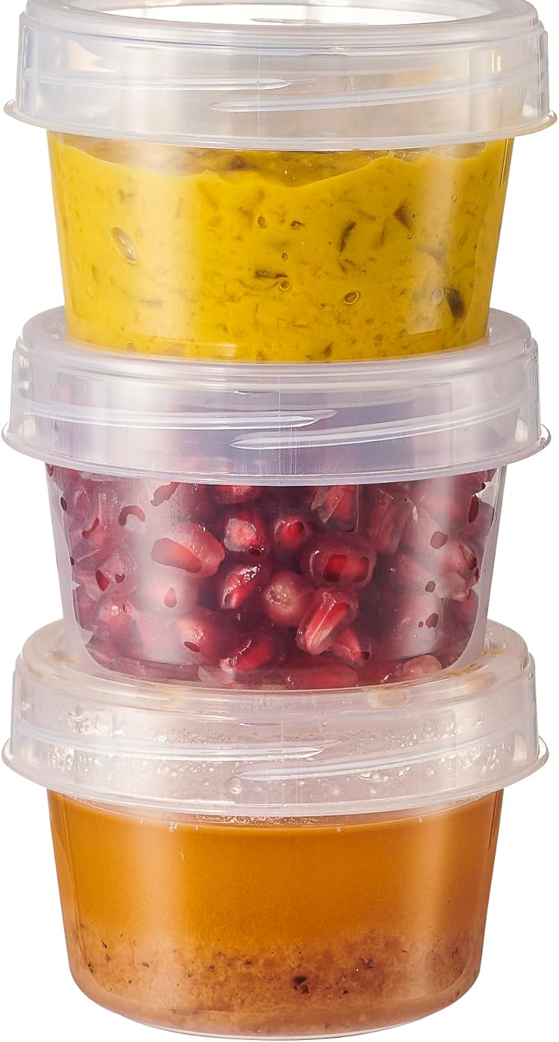 PLASTICPRO 6 Pack Twist Cap Food Storage Containers with Clear Screw on Lid- 4 oz Reusable Meal Prep Containers - Small Freezer Containers Microwave Safe Clear Plastic Food Storage