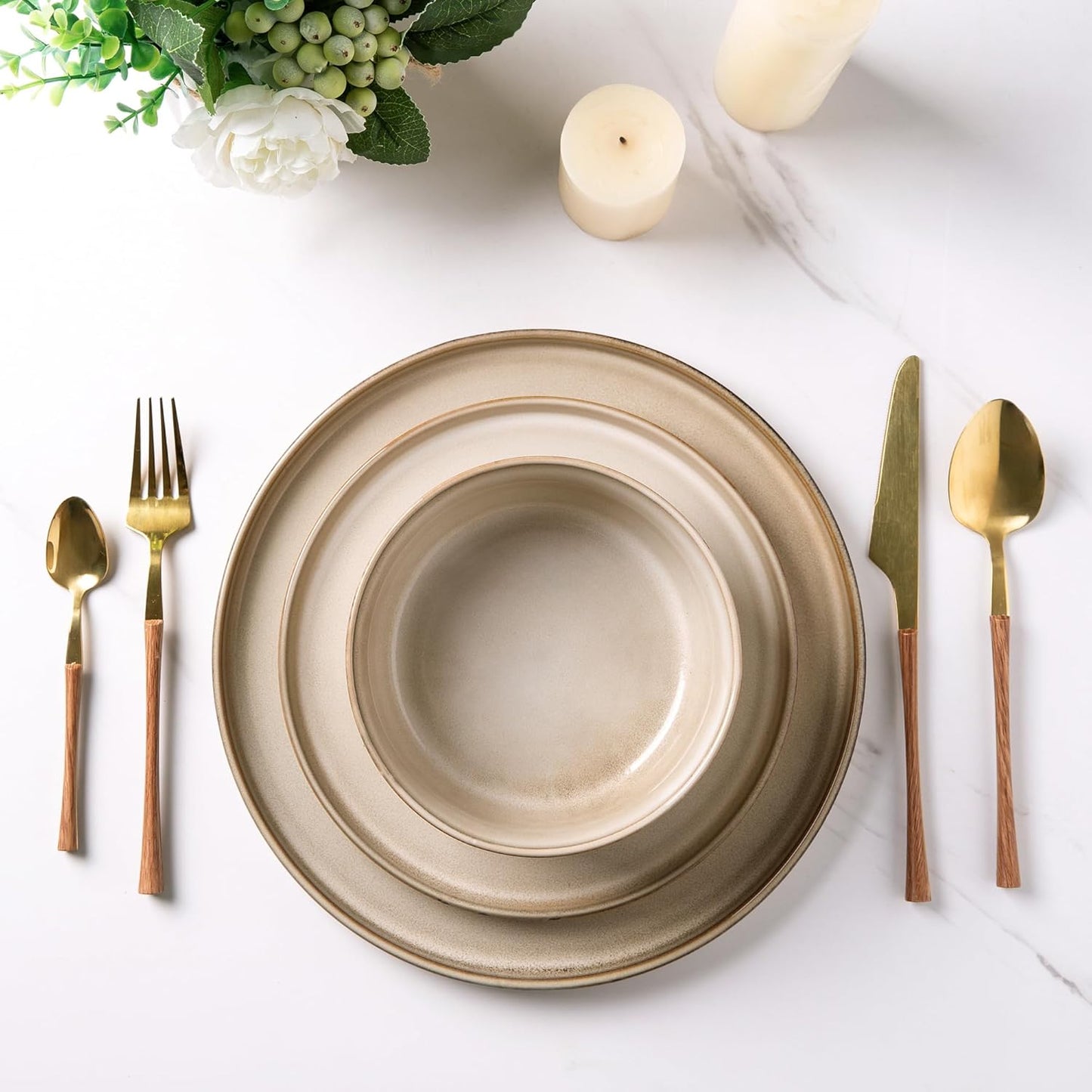 AmorArc Stoneware Dinnerware Sets,Round Reactive Glaze Ceramic Plates and Bowls Set,Highly Scratch Resistant | Dishwasher & Microwave Safe Dishes,Service for 6 (18pc)