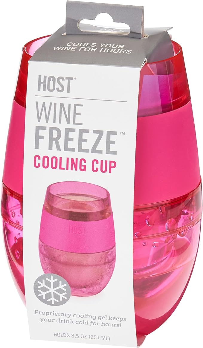 Host Cooling Cup Set of 1 Plastic Double Wall Insulated Freezable Drink Chilling Tumbler with Freezing Gel, Wine Glasses for Red and White Wine, 8.5 oz, Translucent Magenta