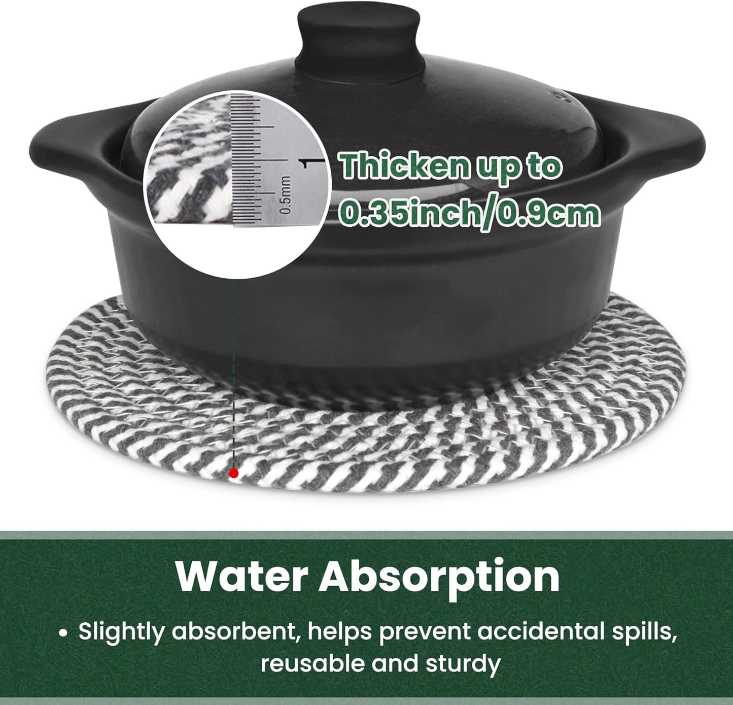 10 Inch Trivets for Hot Dishes, Hot Pots and Pans, Extra Large Thick Heat Resistant Large Coaster, Hot Pads, Kitchen Essentials, Pot Holders for Countertop with Storage Basket, 5 Pcs