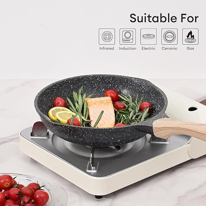 JEETEE 12.5 Inch Nonstick Frying Pan, Stone Coating Cookware, Nonstick Omelette Pan with Heat-Resistant Handle, Induction Skillet for Eggs (Grey)