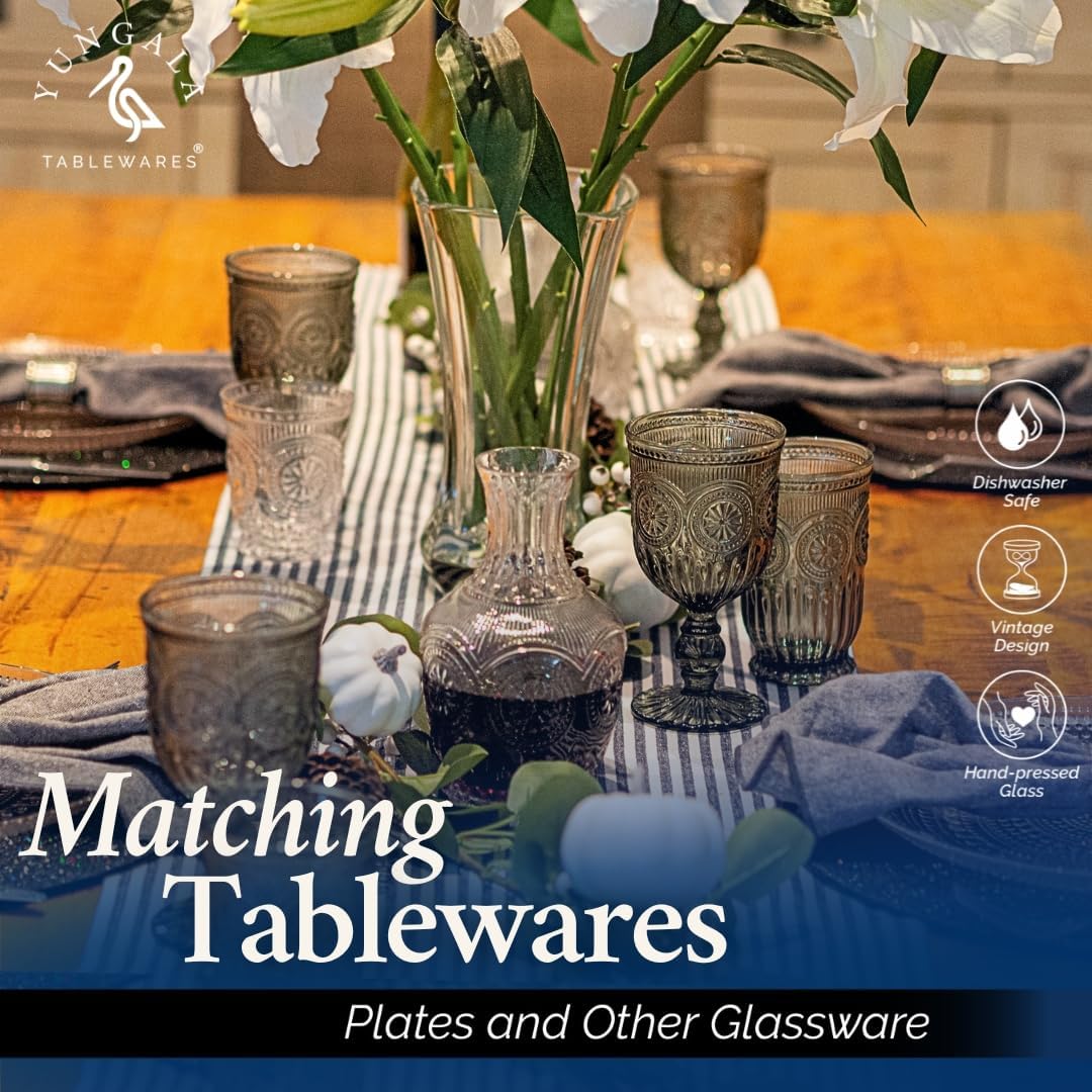 Yungala Black Glassware set of 6 smoke drinking glasses, 8 oz water glasses textured colored vintage glass cups dishwasher safe