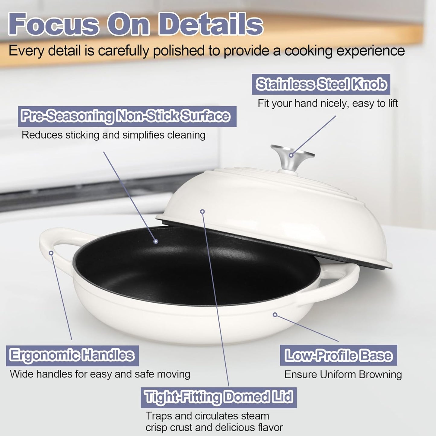 TeamFar Cast Iron Bread Dutch Oven, 6 Qt Enameled Dutch Oven Pot for Sourdough Bread Baking, with Tall Dome Lid & Round Base Pan, Self-Basting & Even-Heating, Heavy-Duty & Non-stick, White