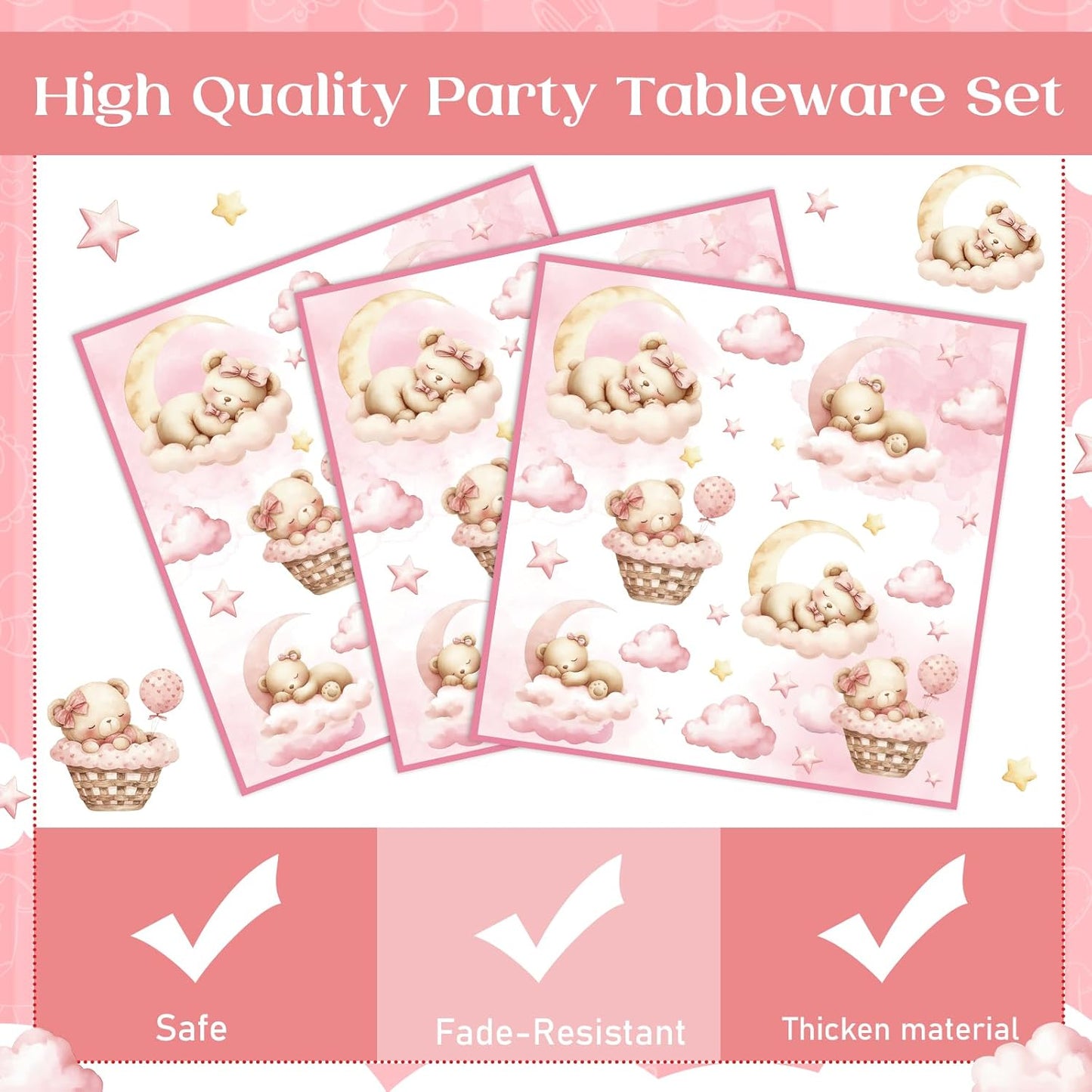 Bear Disposable Party Plates - 96 Pcs Pink We Can Bearly Wait Baby Shower Decorations for Girls Cute Gender Reveal Napkins Forks Tableware Set Supplies Shortcake Dinnerware Serves 24 Guests