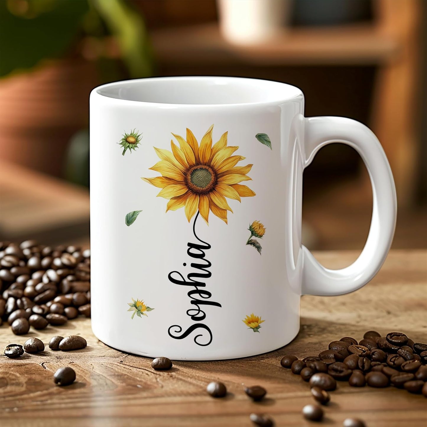 Hyturtle Personalized Inspirational Sunflower Christian Mug - Christian Gifts For Women - Religious Gifts For Her On Birthday - Bible Verse Present - Custom Name Coffee Cup Ceramic Mug 11 Oz 15 Oz