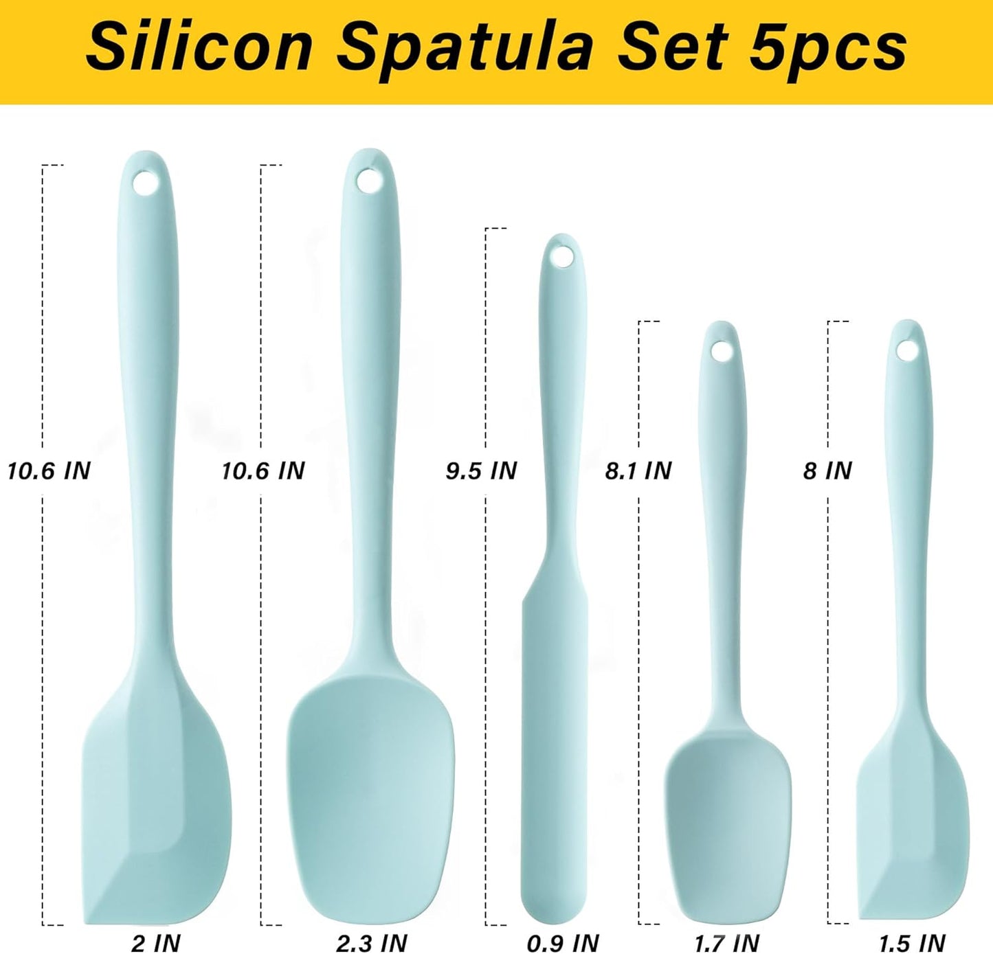 Silicone Spatula Set, 5 Piece Food Grade Rubber Spatulas for Baking, Cooking, and Mixing High Heat Resistant Non Stick Dishwasher Safe BPA-Free (Macaron blue)