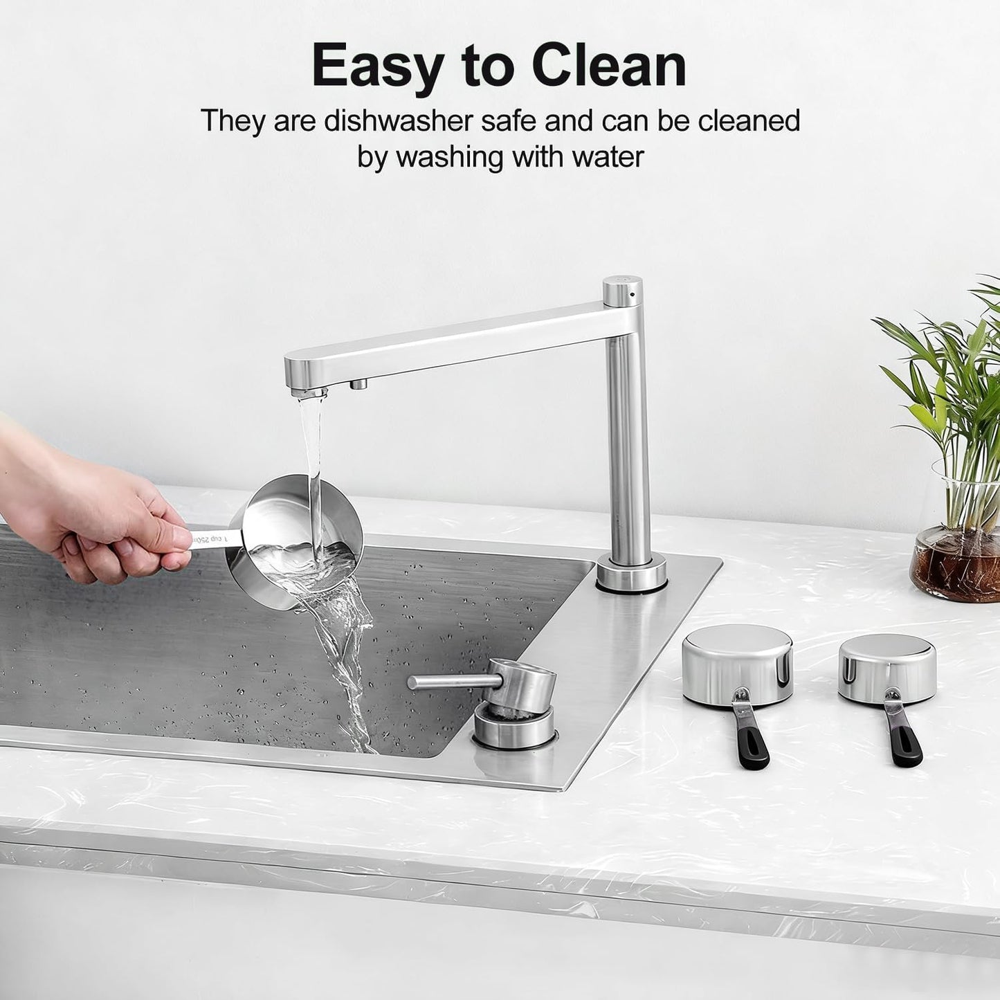 Measuring Cups and Spoons Set, Stainless Steel 10 Piece for Cooking and Baking (5 Cups + 5 Spoons, Black Handle)