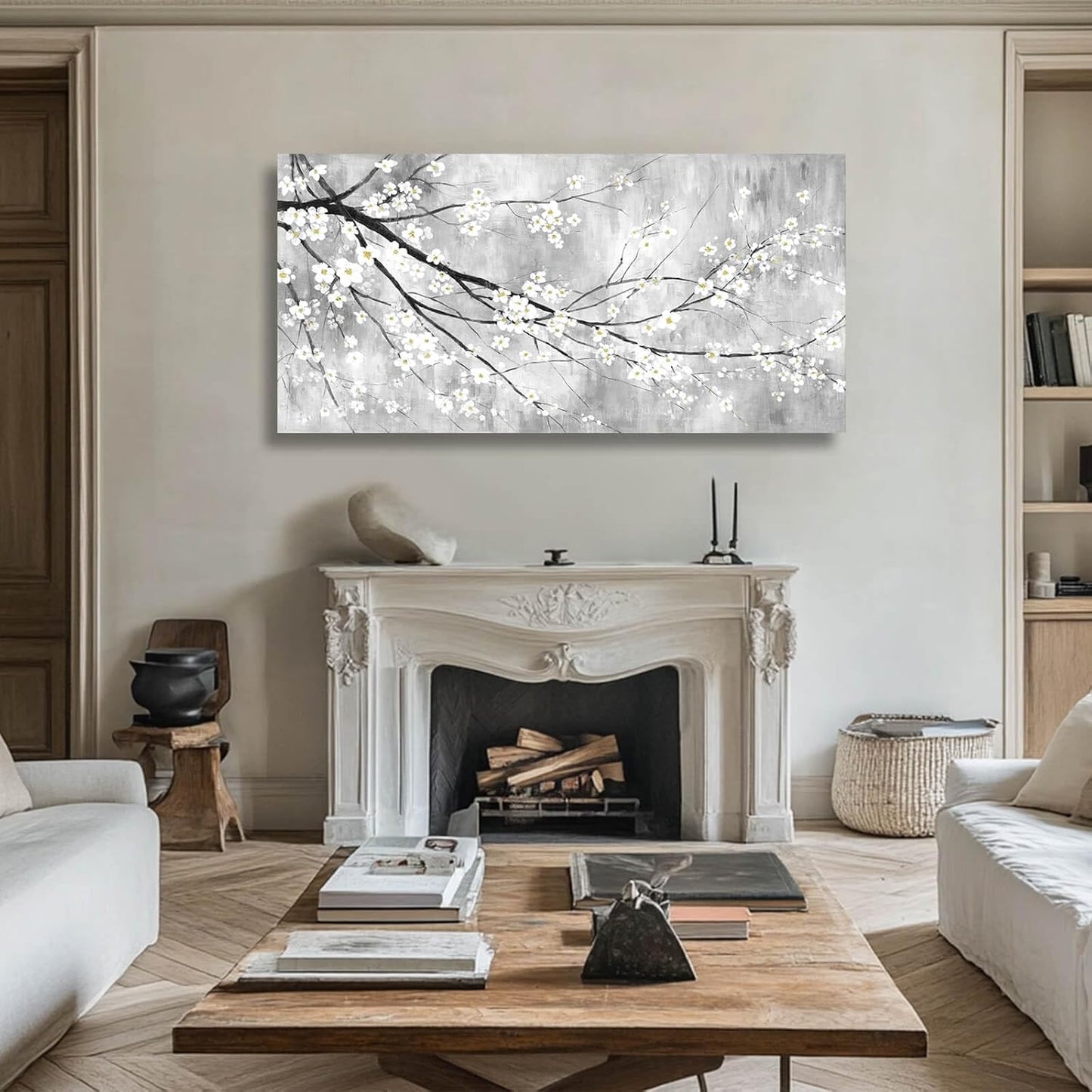 MLART99 White Canvas Wall Art Plant Pictures Decoration 29"x58" Canvas Pictures for Bedroom Living Room Office Kitchen Decoration