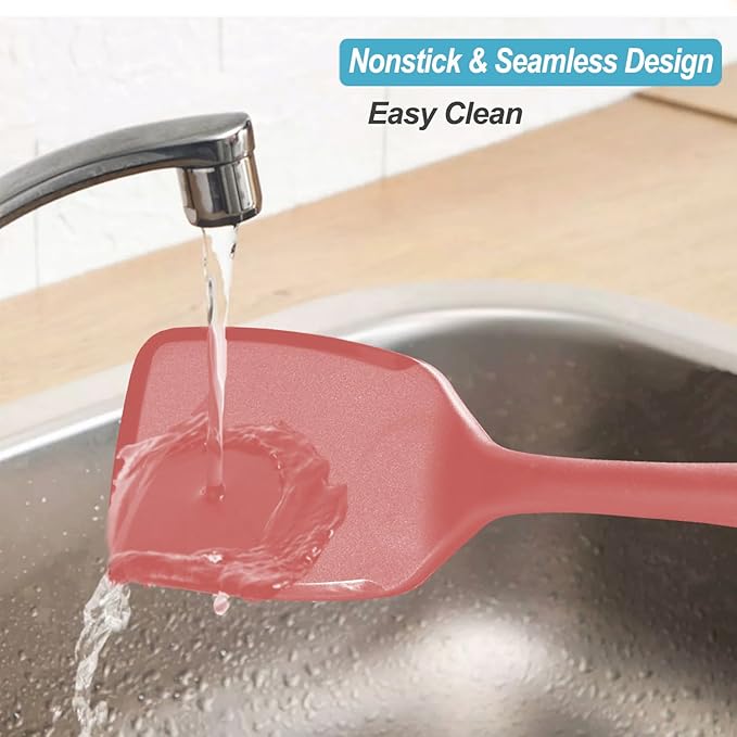 600˚F Heat Resistant Silicone Spatula Set, 13.6" Kitchen Spatula Turners for Non Stick Cookware, Flexible Spatulas with Thin Edges, Seamless Cooking Utensils for Fish, Eggs, Pancakes, Red