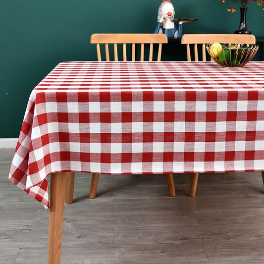 Gingham Tablecloth Rectangle Table Cloth Heavy Duty Cotton Checkered Table Cover for Spring Picnic Kitchen Dining(C-Red, 52x70 inch)