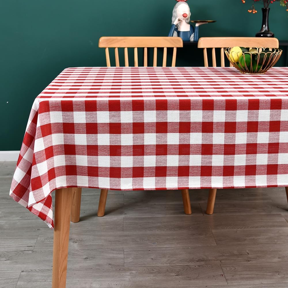Gingham Tablecloth Rectangle Table Cloth Heavy Duty Cotton Checkered Table Cover for Spring Picnic Kitchen Dining(C-Red, 52x52 inch)