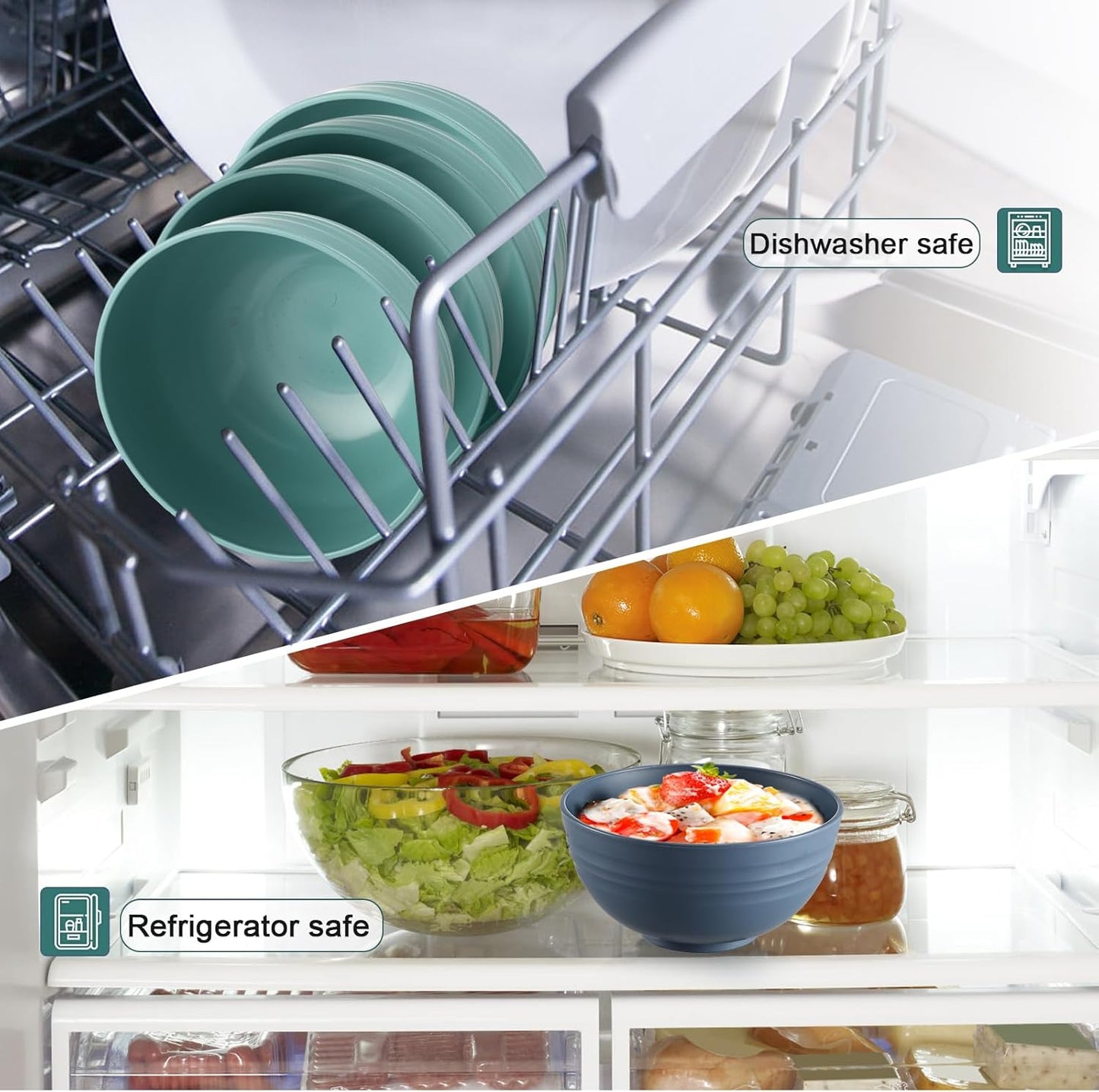 12 Pcs Unbreakable Cereal Bowls Set, 26 Oz Wheat Straw Bowls Set, Microwave & Dishwasher Safe Bowls for Kitchen, Reusable Plastic Bowls for Soup, Salad and Snack, BPA Free, Dark Blue