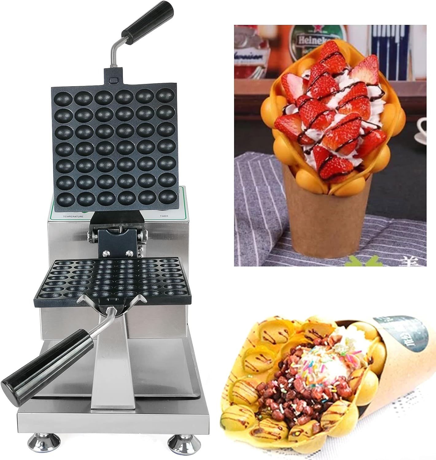 42 PCS Egg Waffle Maker,Non-Stick Bubble Waffle Maker,Commercial Mini Waffle Machine,Adjustable Temp & Time Mini Cake Maker,for Kids and Families (42 PCS)