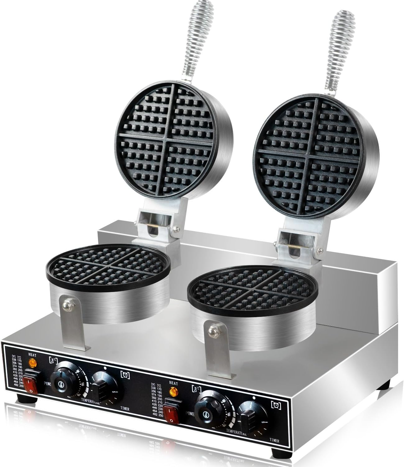 110V 2600W Commercial Double Waffle Maker,Non-Stick Commercial Waffle Baker,Stainless Steel Belgian Waffle Iron for Restaurant Party Food Stall, Bakery Snack Bar Family