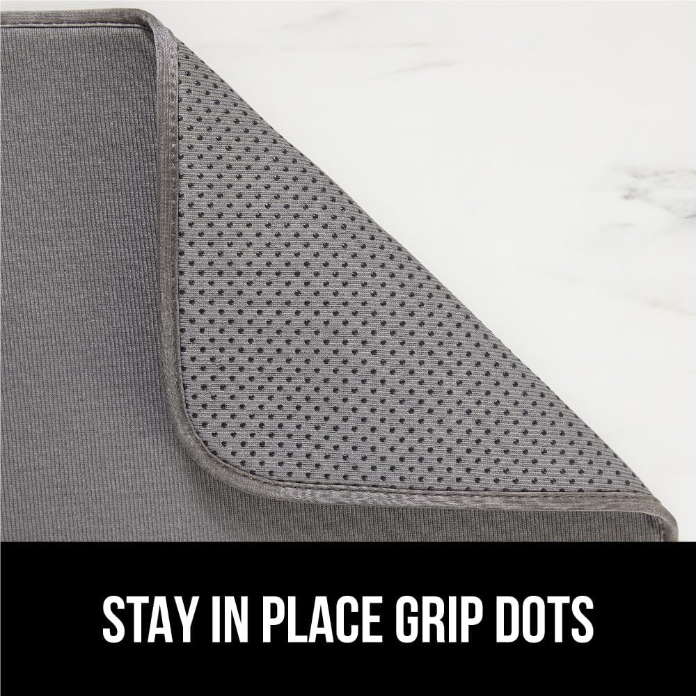GORILLA GRIP Ultra Water Absorbent Microfiber Dish Drying Mat, 18x32, Quick Dry Thick Mesh, Slip Resistant Pad for Sink Dishes or Under Rack, Kitchen Counter Accessories, Machine Wash Mats, Gray