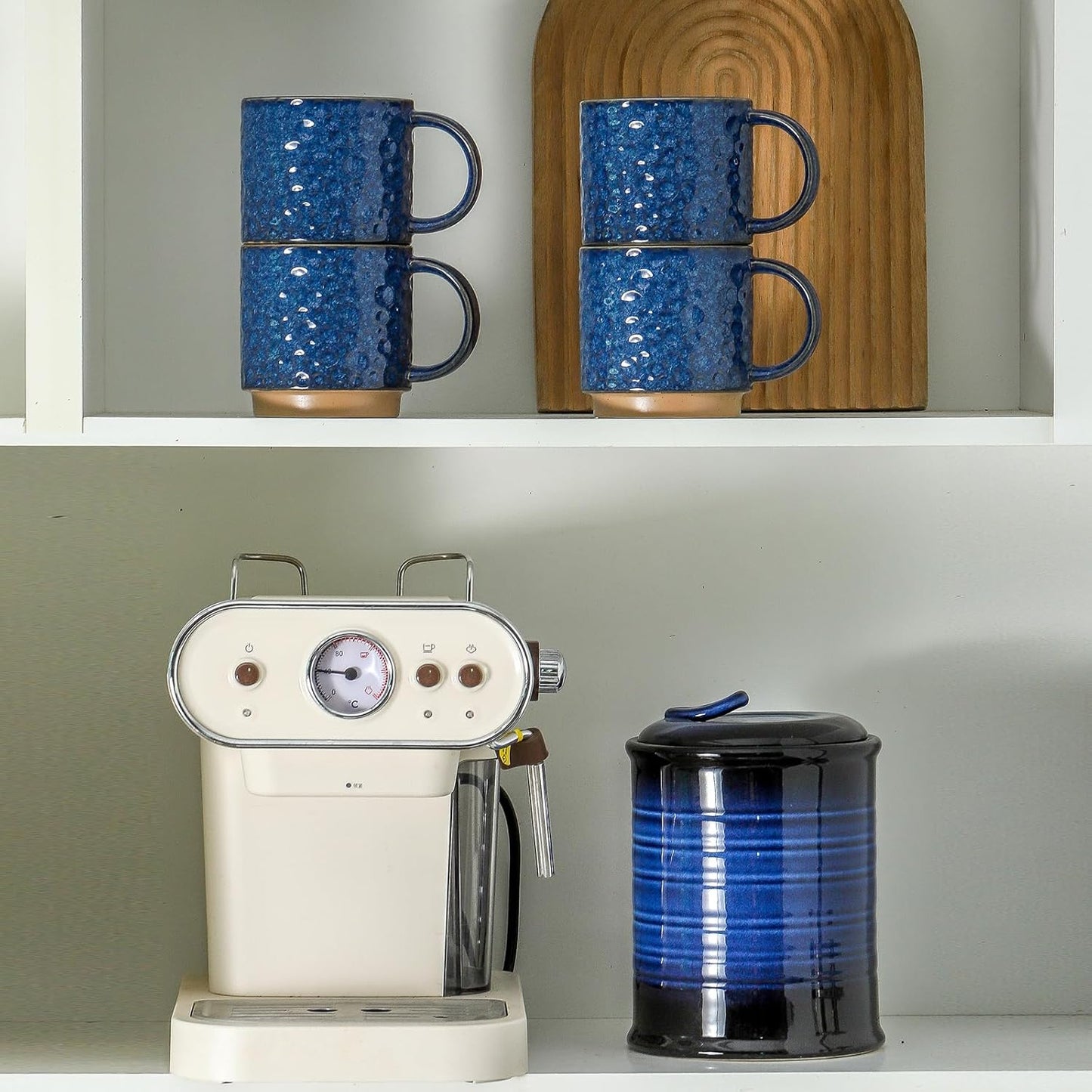 Nihow 16OZ Stackable Coffee Mug Set, Large Ceramic Coffee Mug Set of 4,Coffee Cup Set for Cappuccino/Latte/Cocoa,Dishwasher & Microwave Safe,Vivid Blue