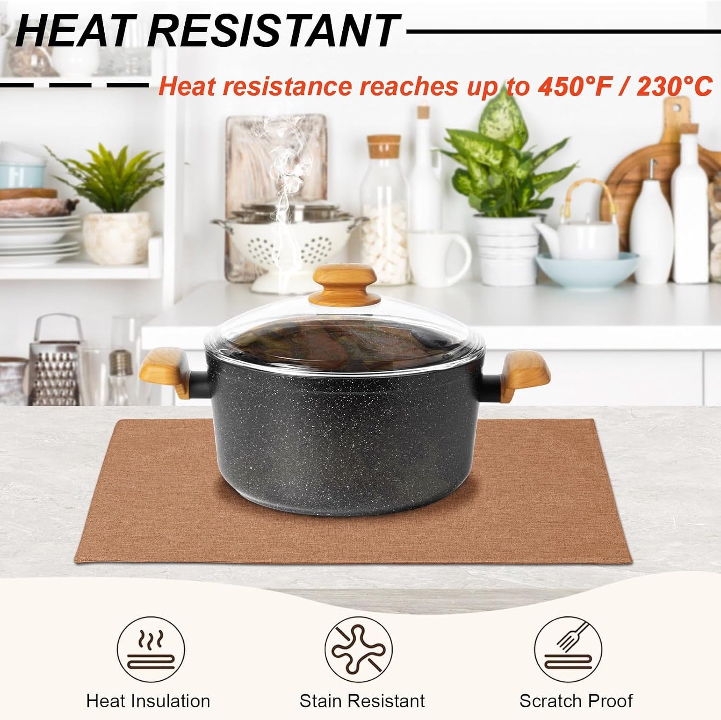 Cloth Placemats Set of 4, Cotton Linen Blend Machine Washable Double Layered Place Mats, Heat Resistant Placemats Wrinkle Free Thick Fabric Dining Table Mats for Indoors & Outdoors (Flaxen, 4)