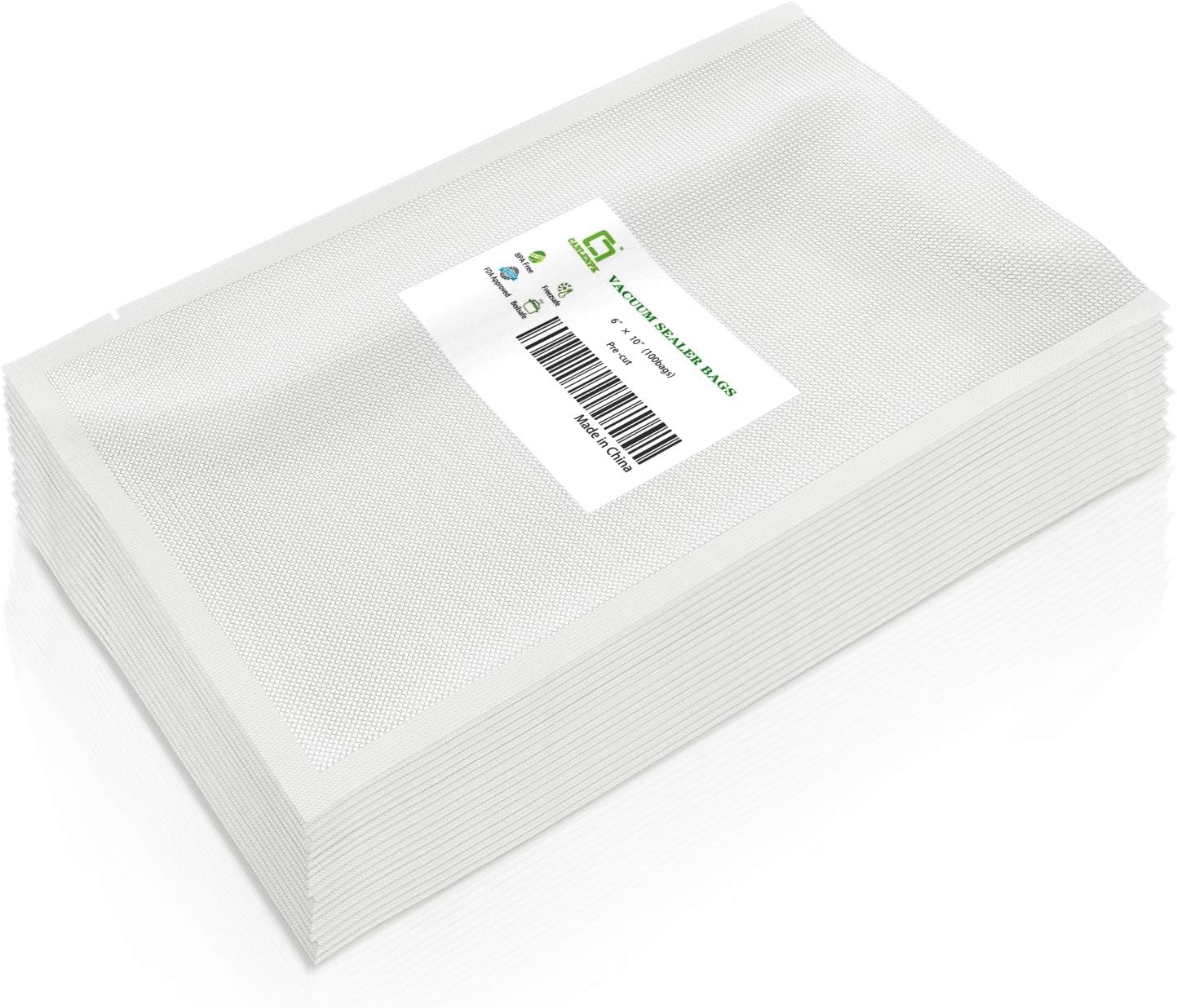 CANLENPK 6×10Inch/15x25cm Vacuum Sealer Bags,Pint SizePrecut Food Storage Bag,Seal Meal Snack Fruit Nut etc,Boil Steam Heat Freeze Safe,Commercial Grade Heavy Duty Sealable Sous Vide Bags(100PCS)