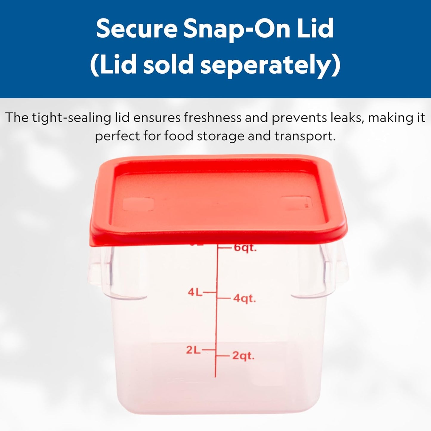 FSE Square Food Container, 6 Quart, Polycarbonate, Reusable, Clear, NSF, (LID SOLD SEPARATELY)
