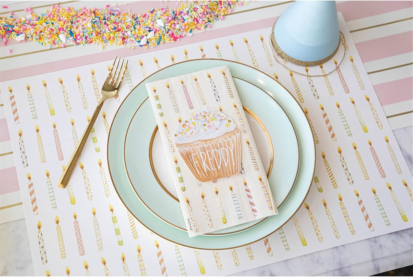 Pink Gold Striped Table Runner - Disposable Paper Table Runner Roll for Parties or Weddings - American Made