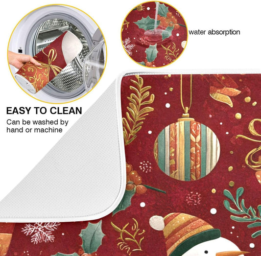 Snowmen Candy Canes and Christmas Dish Drying Mat Super Absorbent Drying Mat 16x18 inch Large Dish Drying Mats for Kitchen Counter Dish Drying Pads Kitchen Drying Matt for Countertop