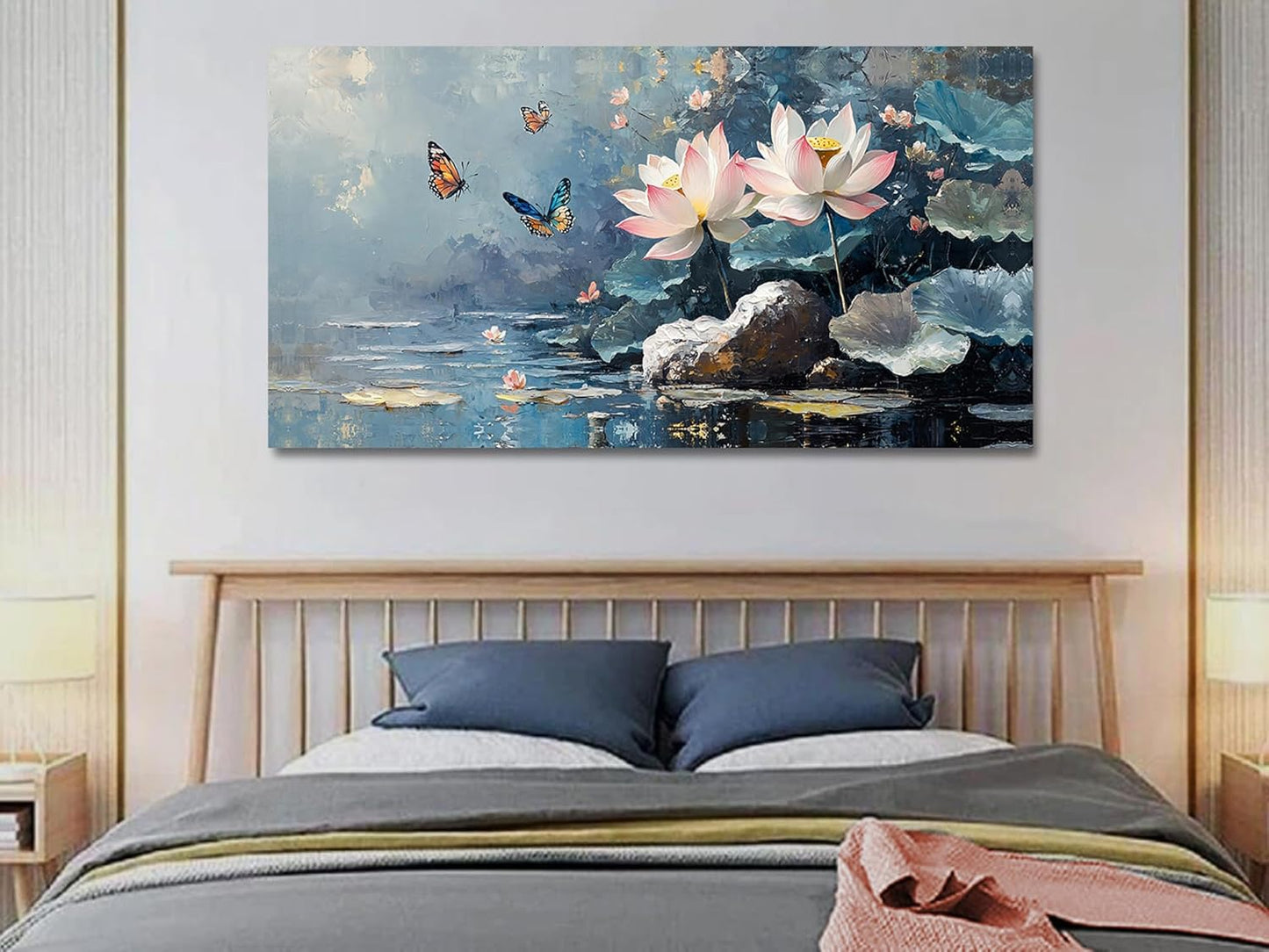 Ardemy Lotus Large Wall Art for Living Room Butterfly Canvas Art Wall Decor Textured Pictures Artwork Bedroom Kitchen Dining Home Office, 58"x29"