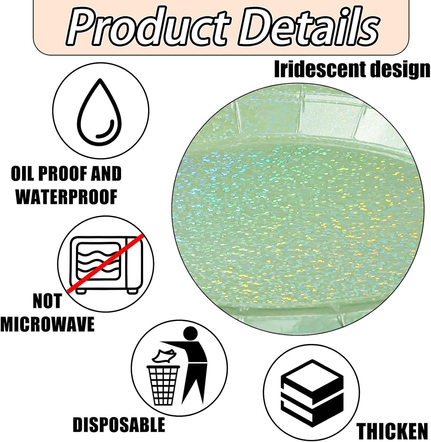 50 Pcs Iridescent Sage Green Paper Plates 25 × 7'' and 25 × 9'' Disposable Green Shiny Holographic Foil Dinner Plates for Wedding Baby Shower Birthday Party Glitter Dessert Plate