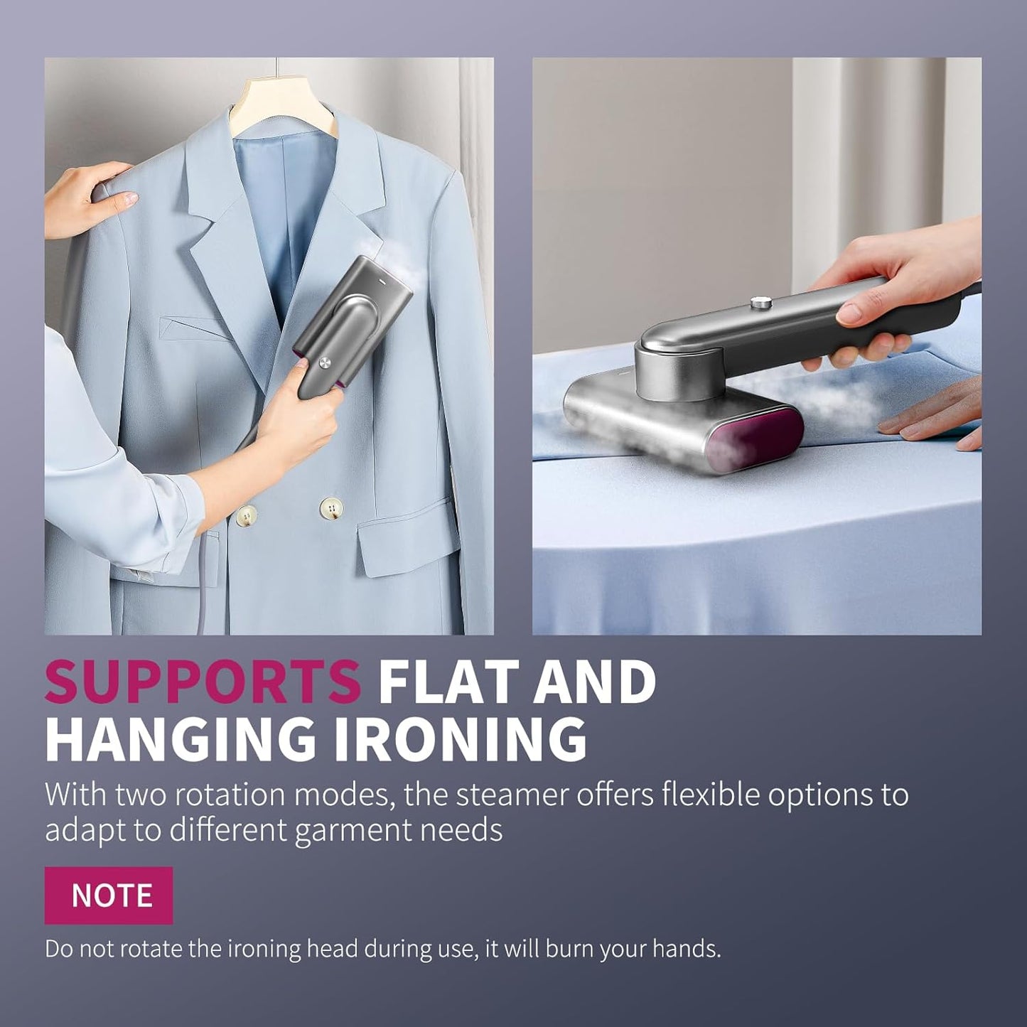 Steamer for Clothes, Portable Home & Travel Handheld Wrinkles Remover for Clothes, 15s Fast Heat-Up, 70ml Water Tank with Measuring Cup, Portable Garment Steamer for 120V Countries, Silver Gray