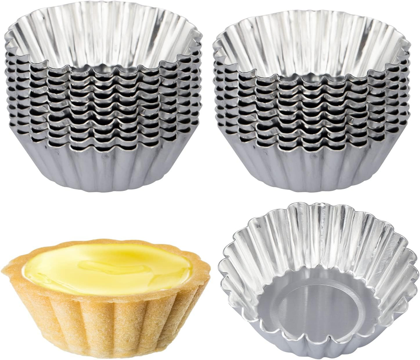 ISKYBOB 20 Pack Egg Tart Pans, 2.4 x 0.8in Mini Metal Cupcake Pans Pie Cookie Muffin Tins Reusable Baking Mold Cups