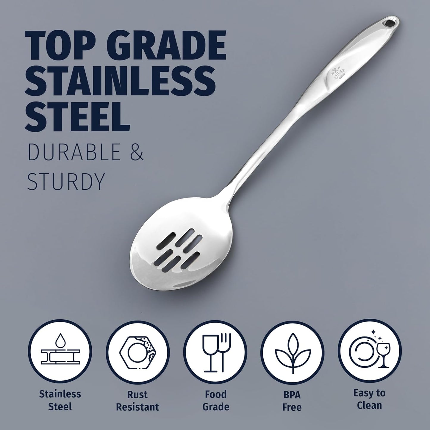 Zulay Kitchen Stainless Steel Slotted Spoon - 15” Large Cooking & Serving Spoon with Ergonomic Handle - Durable, Rust-Proof, Heat-Resistant & Dishwasher Safe Kitchen Utensil for Cooking and Buffets